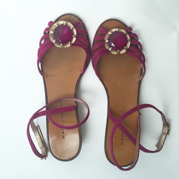 Marc Jacobs Shoes - Marc Jacobs Suede Jewel Strappy Wedge Sandals
